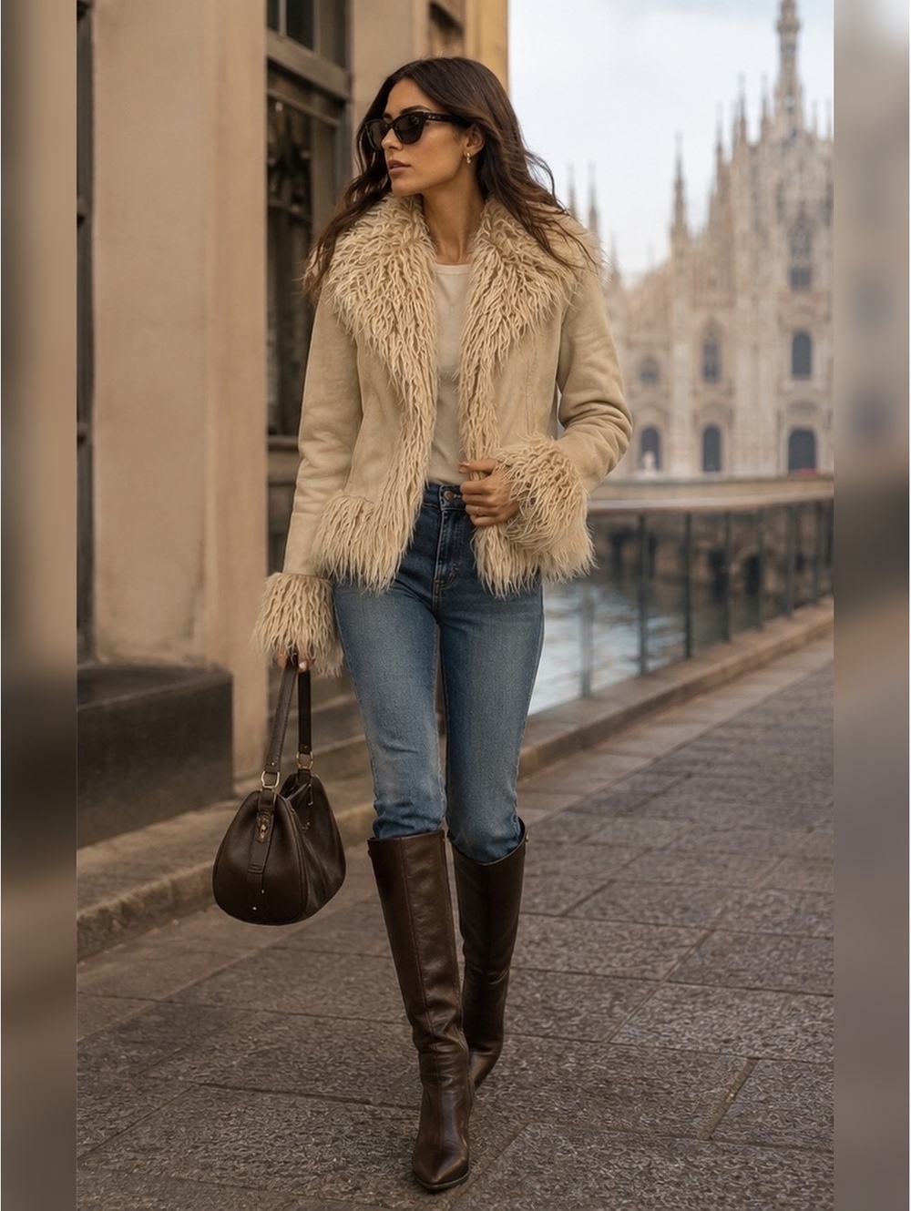 Urban Outfitters Cream Faux Suede Faux Fur Jacket Milan Style Size S